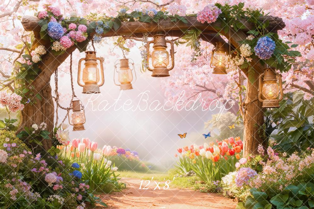 Kate Spring Lanterns Pink Blossoms Fleece Backdrop Designed by Emetselch - Image 4