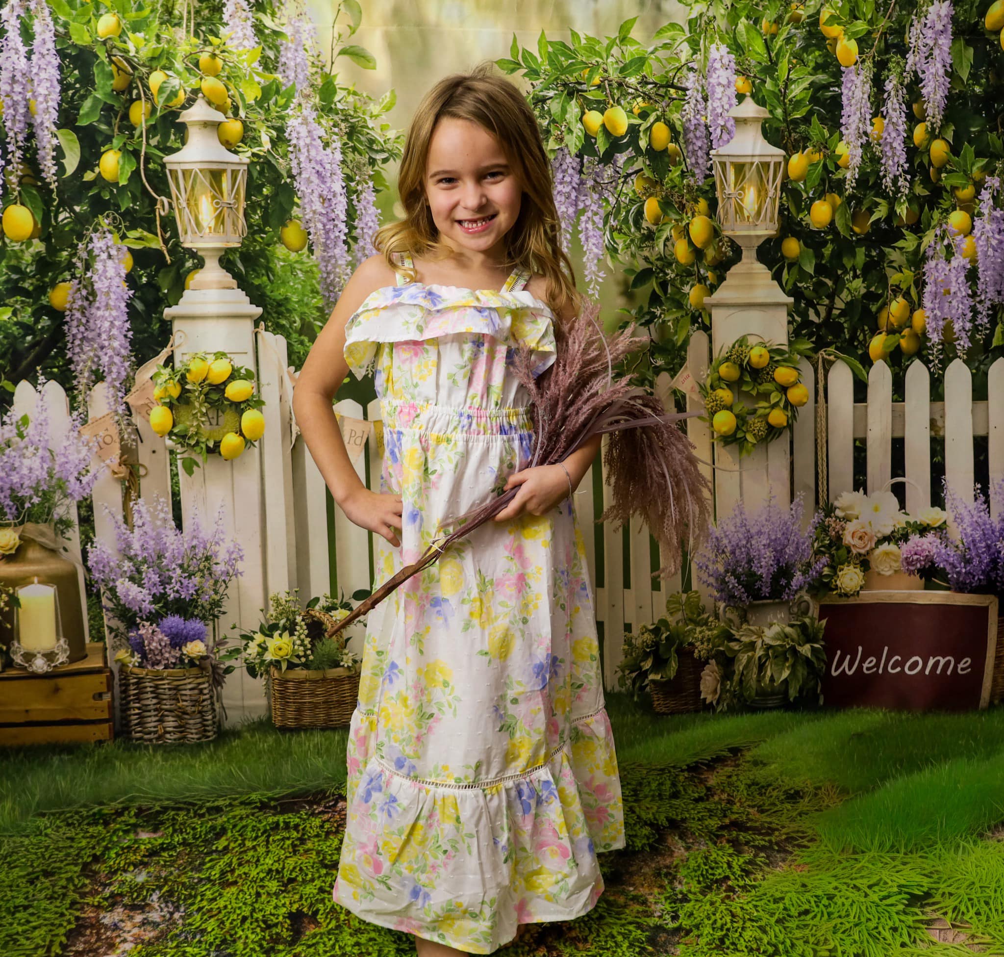 Kate Spring Lemon Tree White Fence Lavender Backdrop Designed by Emstselch - Image 2