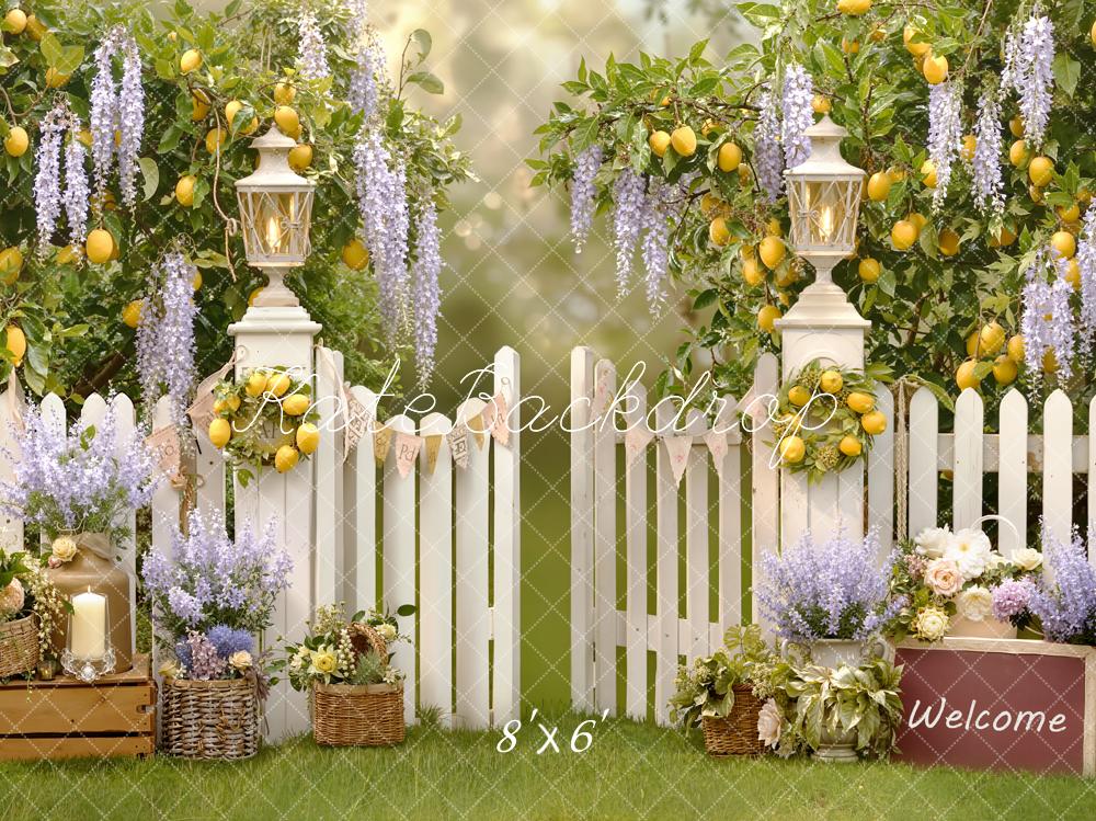 Kate Spring Lemon Tree White Fence Lavender Backdrop Designed by Emstselch - Image 4