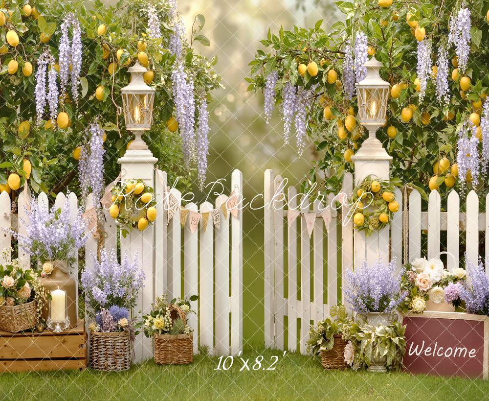 Kate Spring Lemon Tree White Fence Lavender Backdrop Designed by Emstselch - Image 7