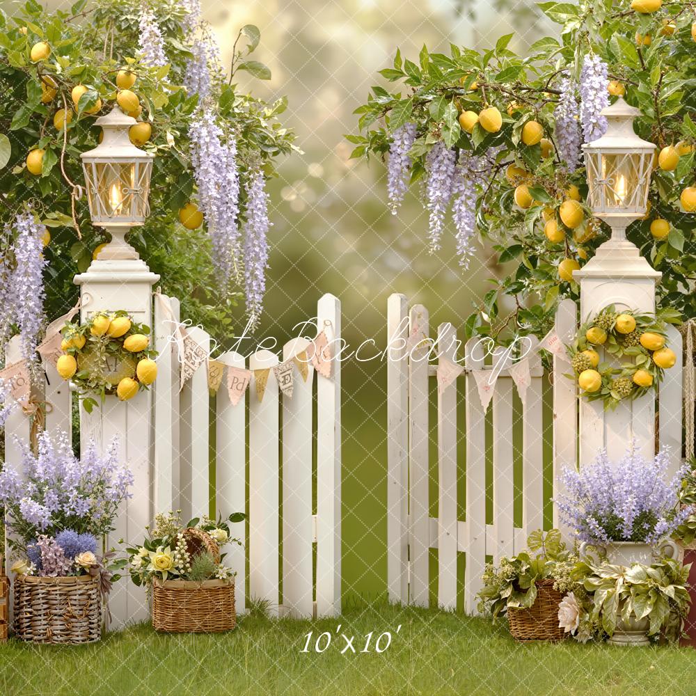 Kate Spring Lemon Tree White Fence Lavender Backdrop Designed by Emstselch - Image 8