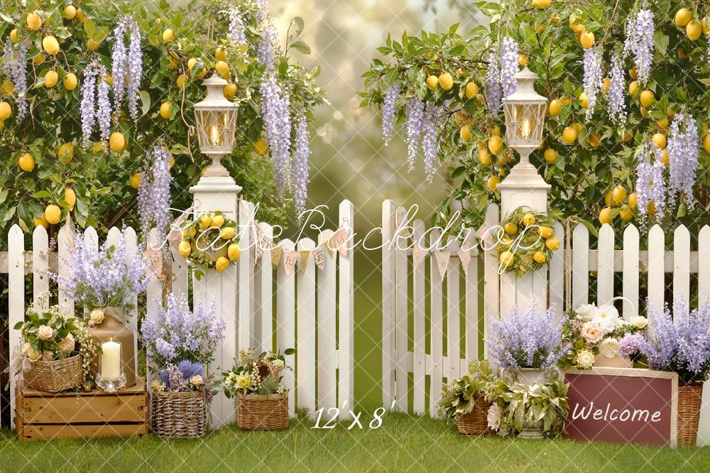 Kate Spring Lemon Tree White Fence Lavender Backdrop Designed by Emstselch - Image 9