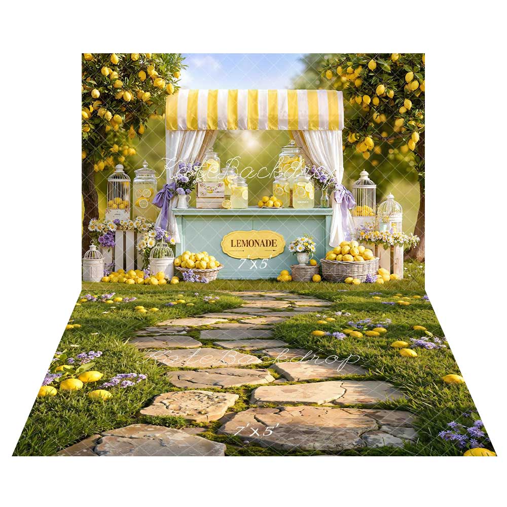 Kate Spring Lemonade Stand Backdrop+Grass Stone Path Floor Backdrop - Image 2