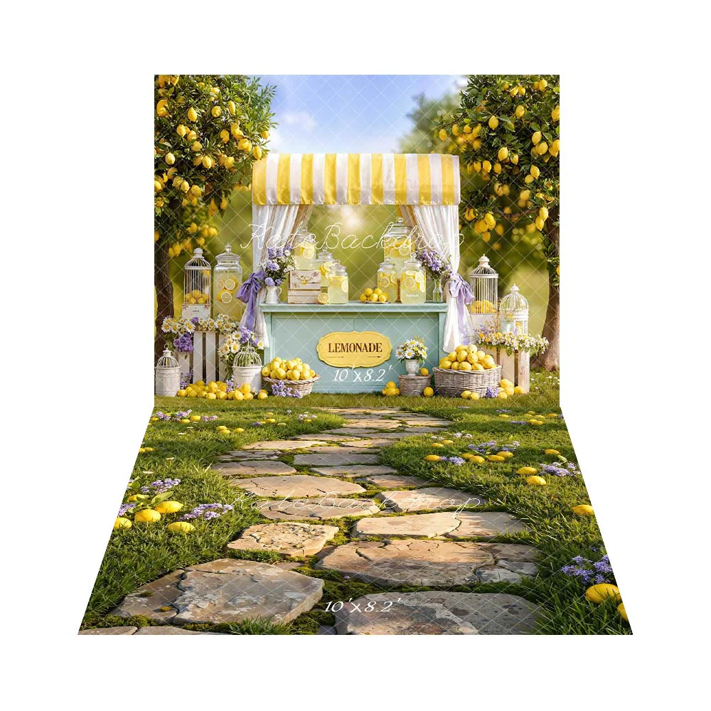 Kate Spring Lemonade Stand Backdrop+Grass Stone Path Floor Backdrop - Image 3