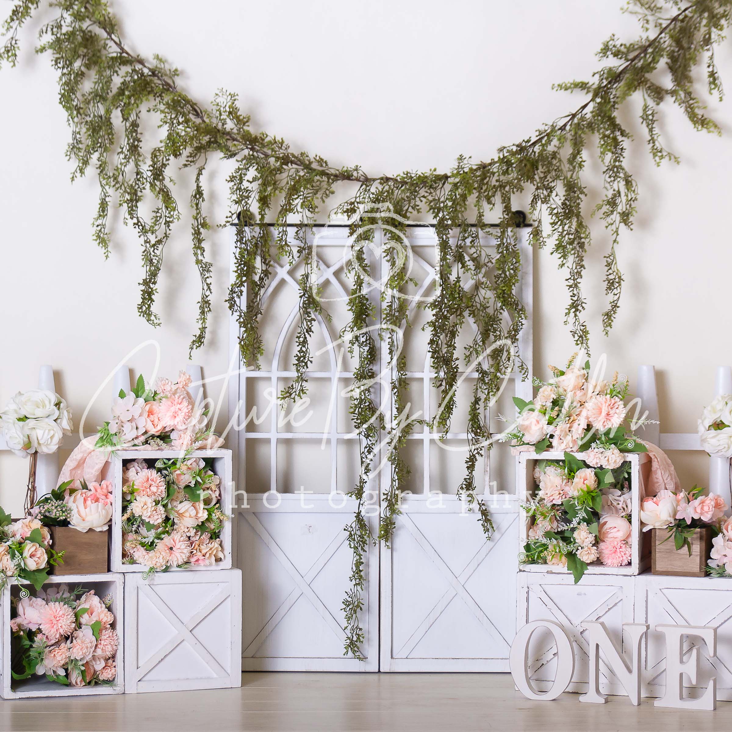 Kate Spring Peach Floral Garland Backdrop Designed by Caitlin Lynch - Image 2