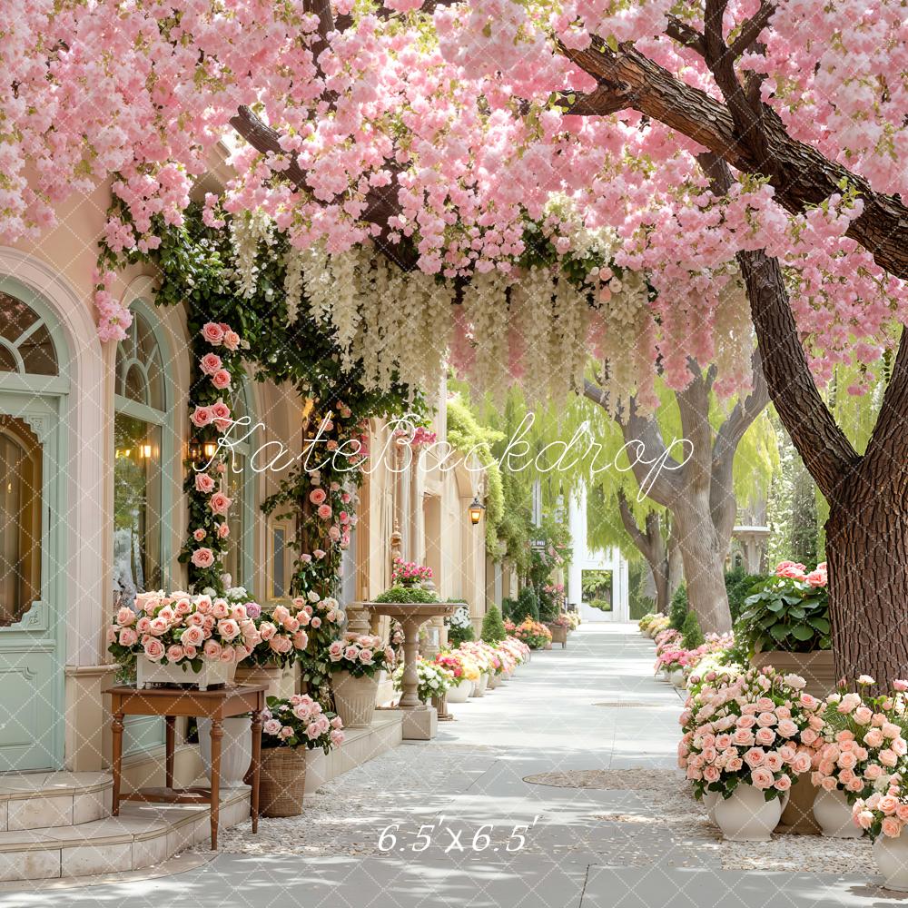 Kate Spring Pink Blossom Courtyard Street Backdrop Designed by Mini MakeBelieve - Image 2