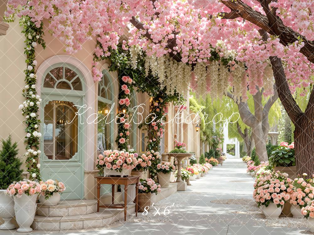 Kate Spring Pink Blossom Courtyard Street Backdrop Designed by Mini MakeBelieve - Image 3