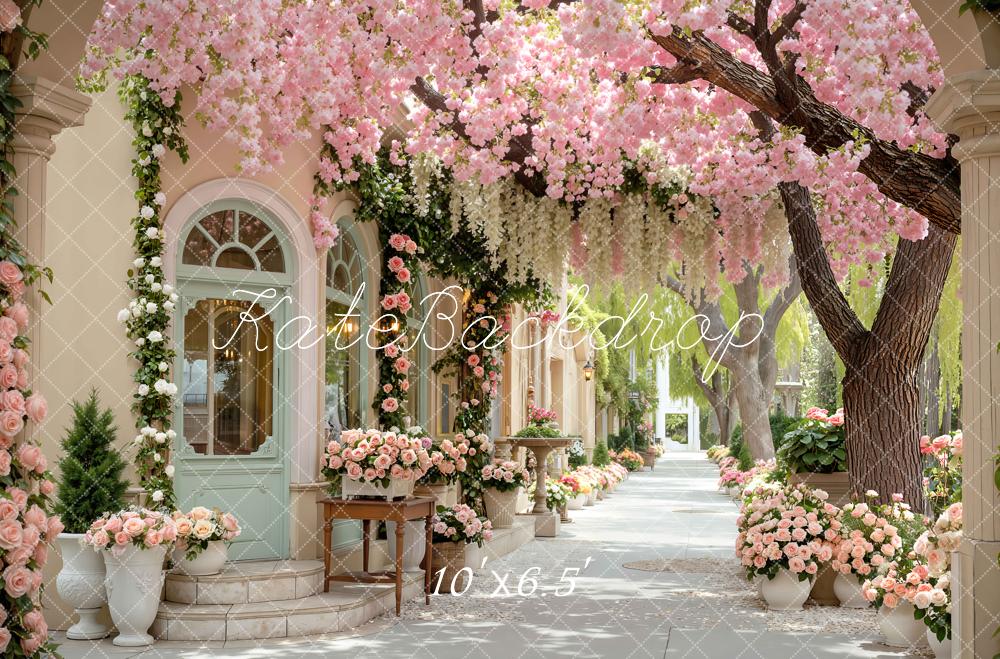 Kate Spring Pink Blossom Courtyard Street Backdrop Designed by Mini MakeBelieve - Image 4