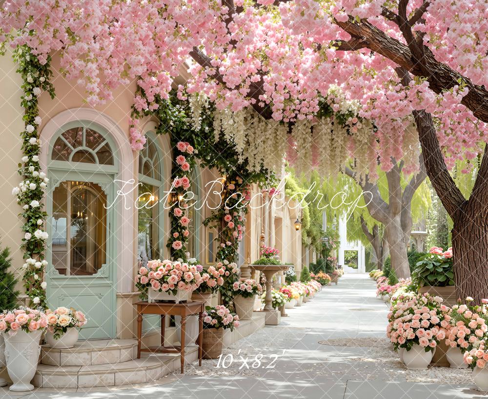 Kate Spring Pink Blossom Courtyard Street Backdrop Designed by Mini MakeBelieve - Image 6