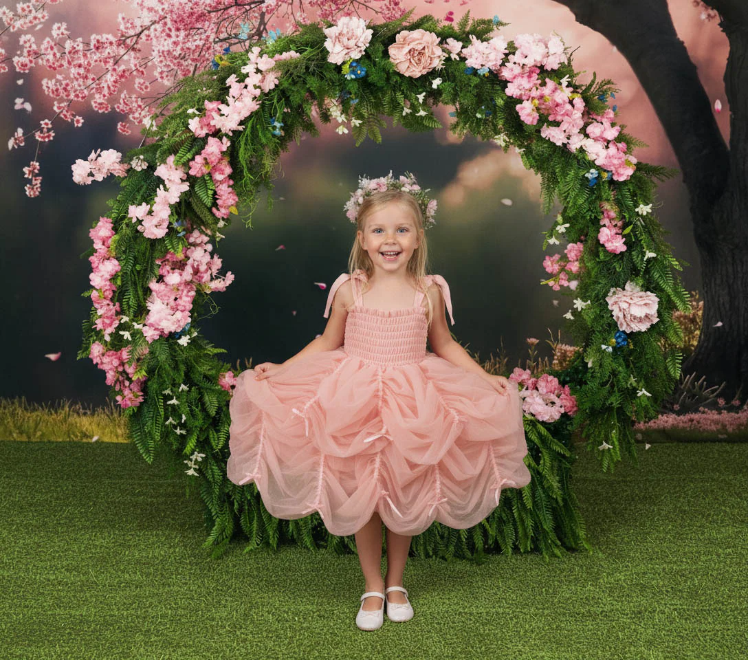Kate Spring Pink Cherry Blossom Tree Floral Backdrop Designed by Emetselch