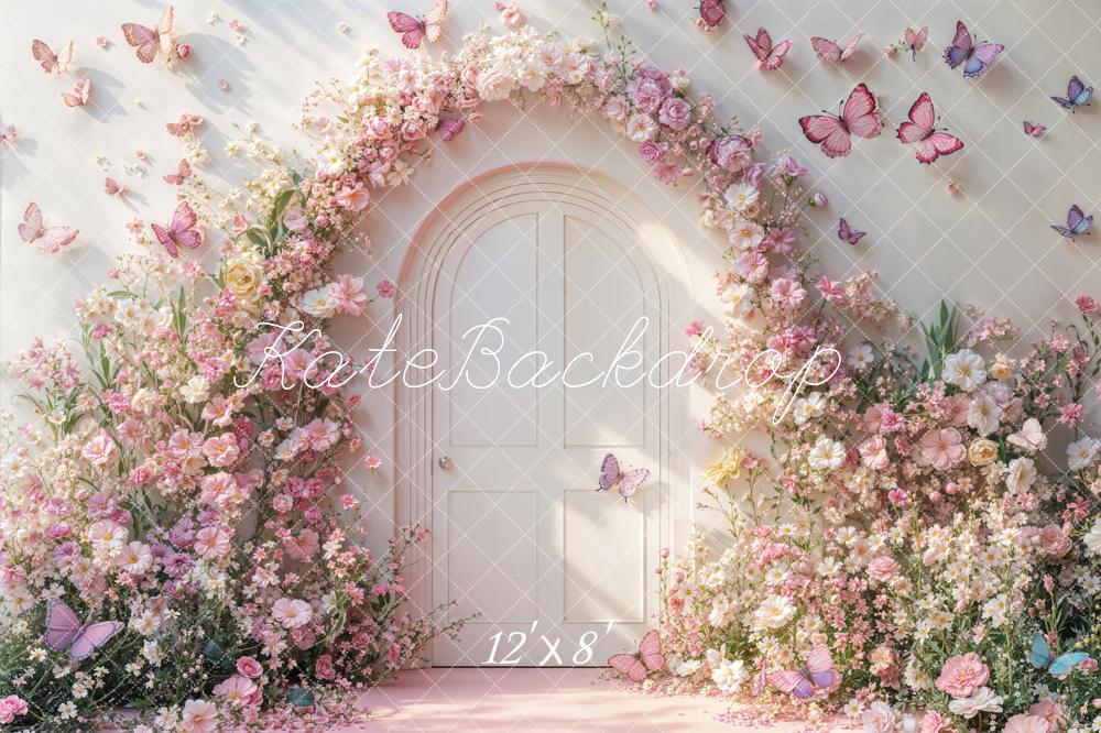 Kate Spring Pink Floral Arch Butterflies Backdrop Designed by Emetselch - Image 10