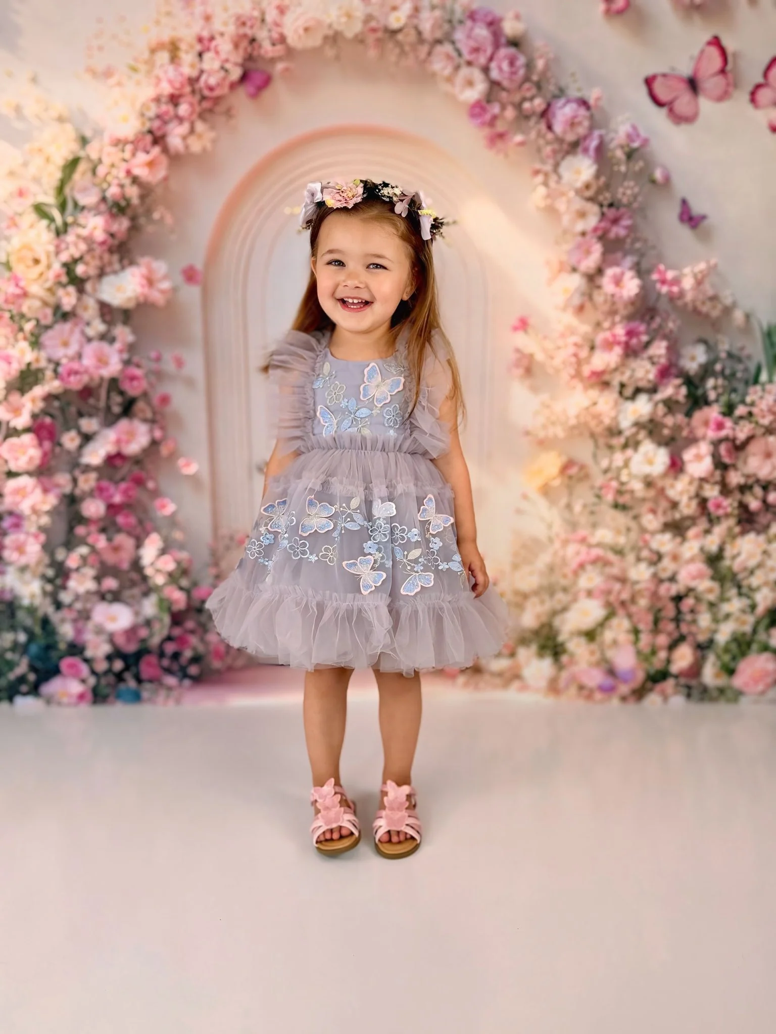 Kate Spring Pink Floral Arch Butterflies Backdrop Designed by Emetselch - Image 3