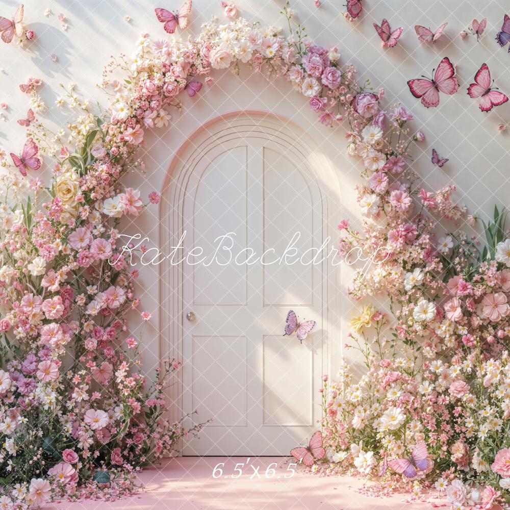 Kate Spring Pink Floral Arch Butterflies Backdrop Designed by Emetselch - Image 4