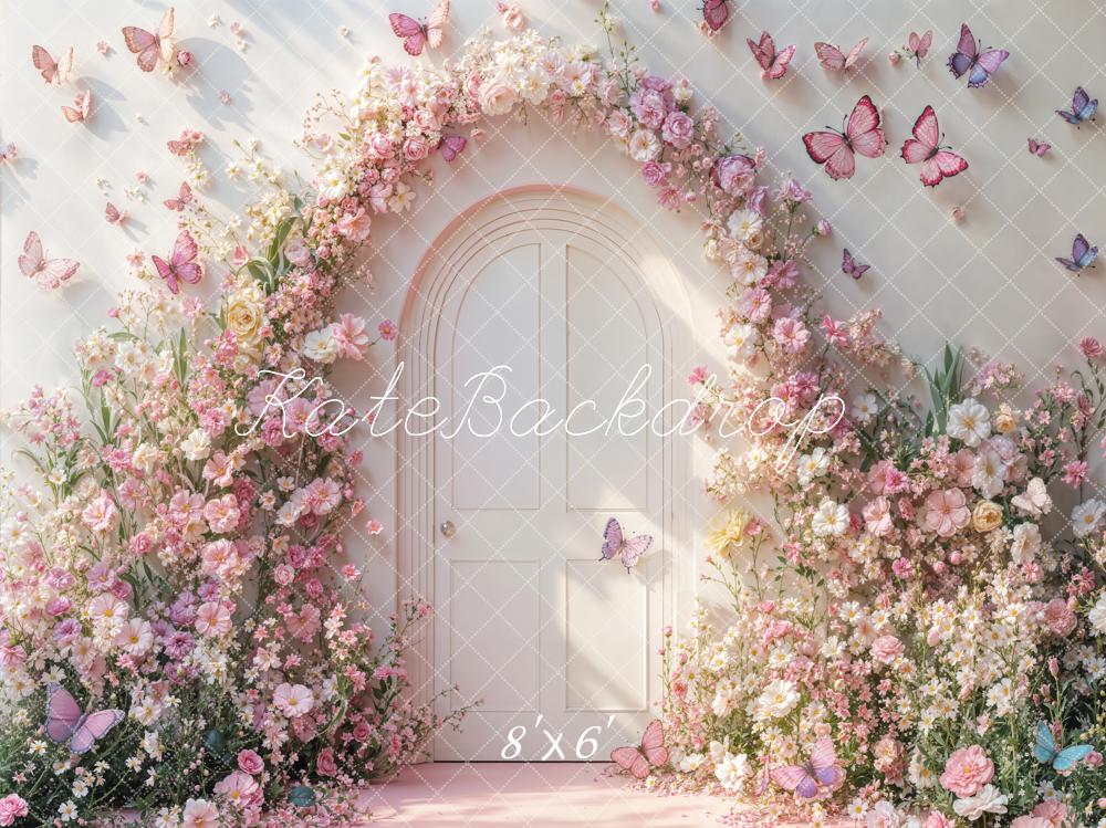 Kate Spring Pink Floral Arch Butterflies Backdrop Designed by Emetselch - Image 5