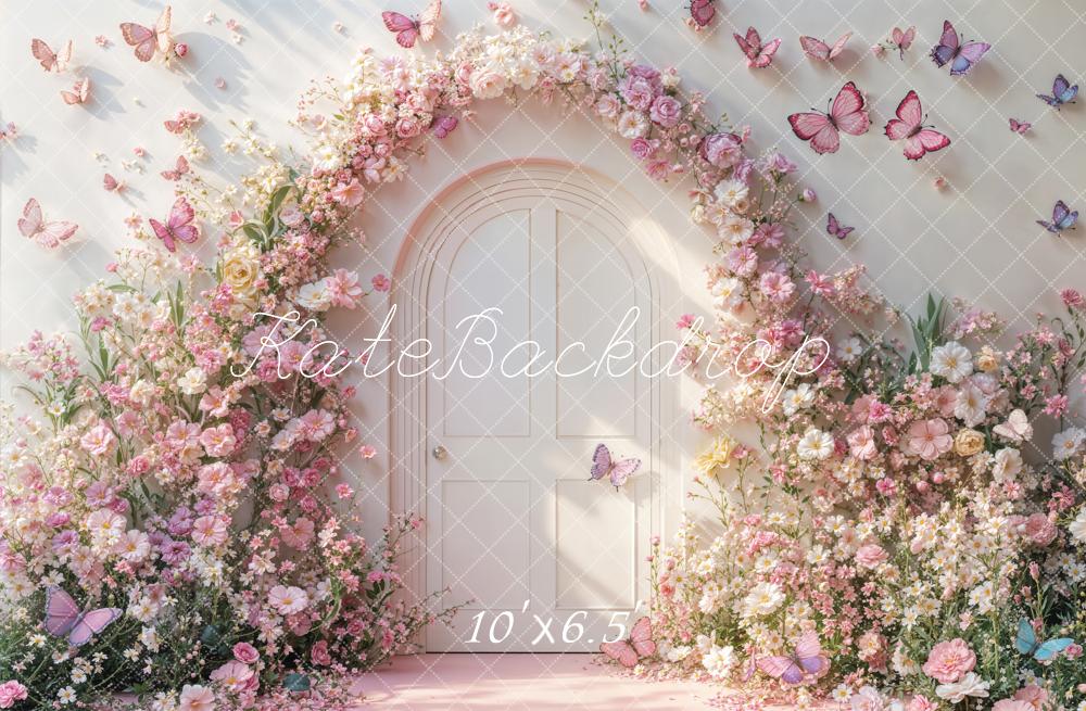 Kate Spring Pink Floral Arch Butterflies Backdrop Designed by Emetselch - Image 6