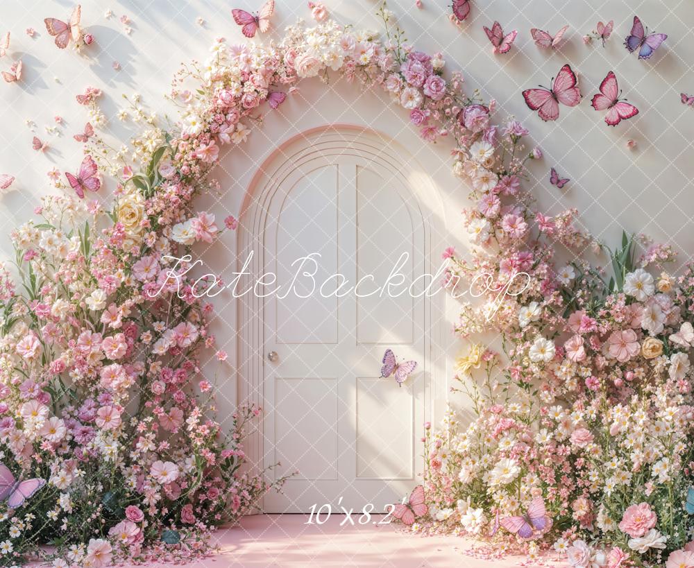 Kate Spring Pink Floral Arch Butterflies Backdrop Designed by Emetselch - Image 8
