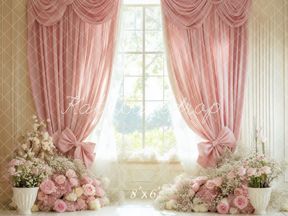 Kate Spring Pink Floral Curtain Window Backdrop Designed by Patty Robert - Image 3