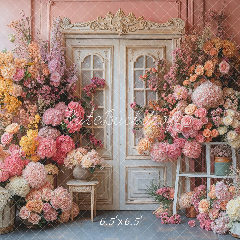 Kate Spring Pink Floral Ornate Door Backdrop Designed by Emetselch - Image 2