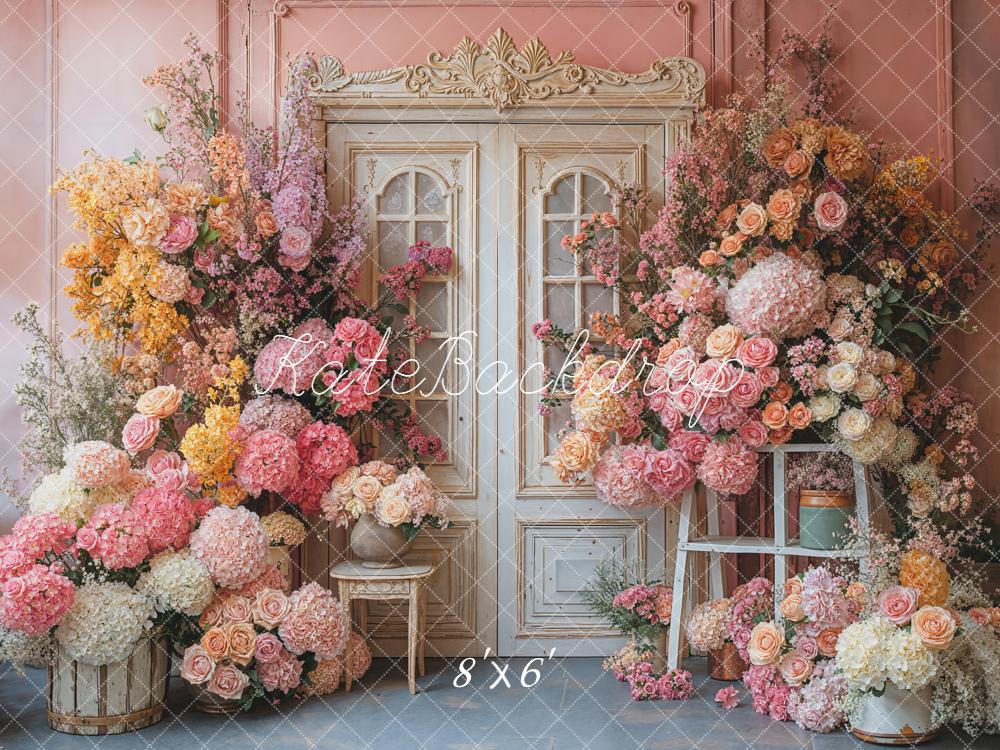 Kate Spring Pink Floral Ornate Door Backdrop Designed by Emetselch - Image 3