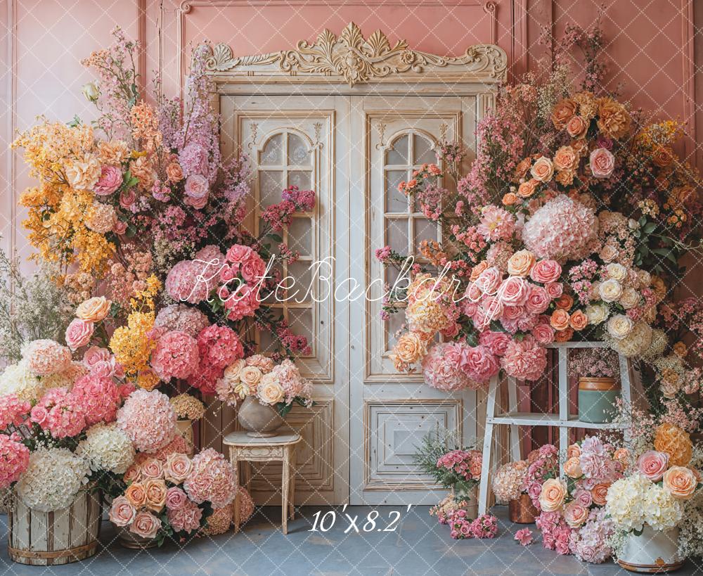 Kate Spring Pink Floral Ornate Door Backdrop Designed by Emetselch - Image 6