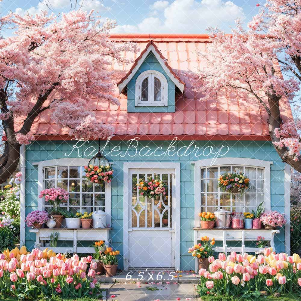 Kate Spring Pink Flowers Tree House Backdrop Designed by Emetselch - Image 2