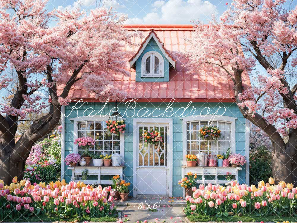 Kate Spring Pink Flowers Tree House Backdrop Designed by Emetselch - Image 3