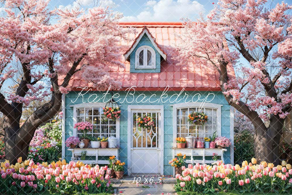 Kate Spring Pink Flowers Tree House Backdrop Designed by Emetselch - Image 4