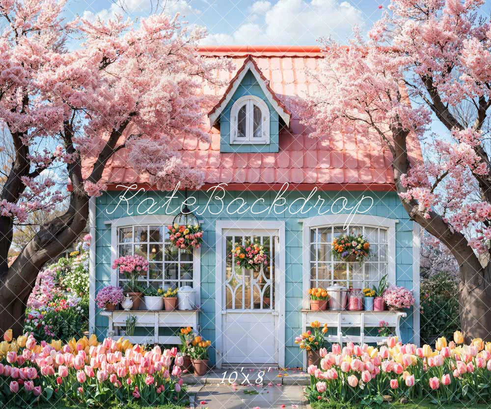 Kate Spring Pink Flowers Tree House Backdrop Designed by Emetselch - Image 5