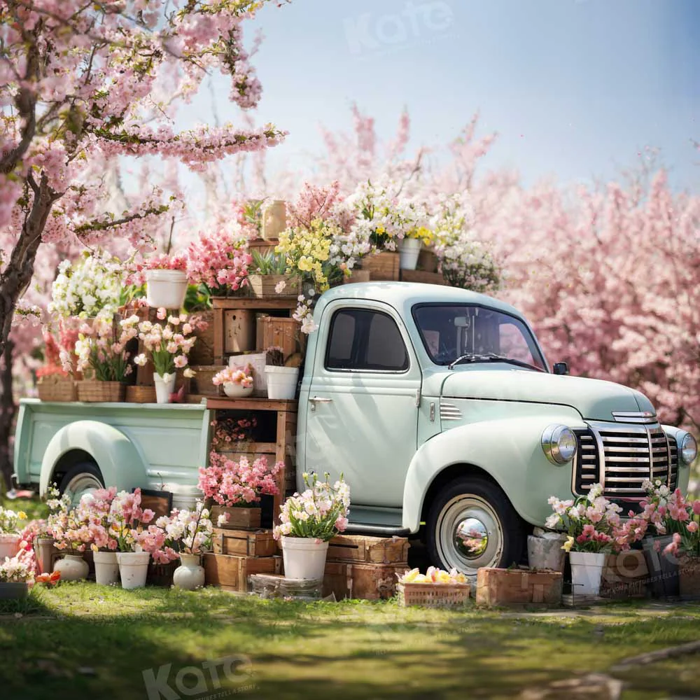 Kate Spring Pink Flowers Truck Backdrop Designed by Emetselch - Image 2