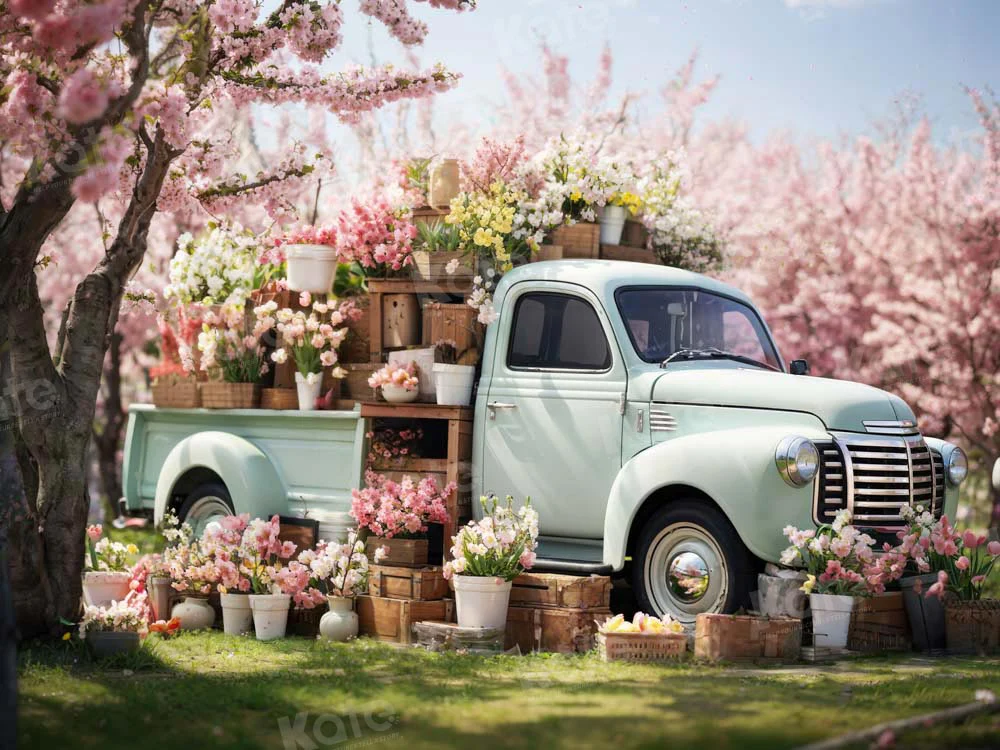Kate Spring Pink Flowers Truck Backdrop Designed by Emetselch - Image 3