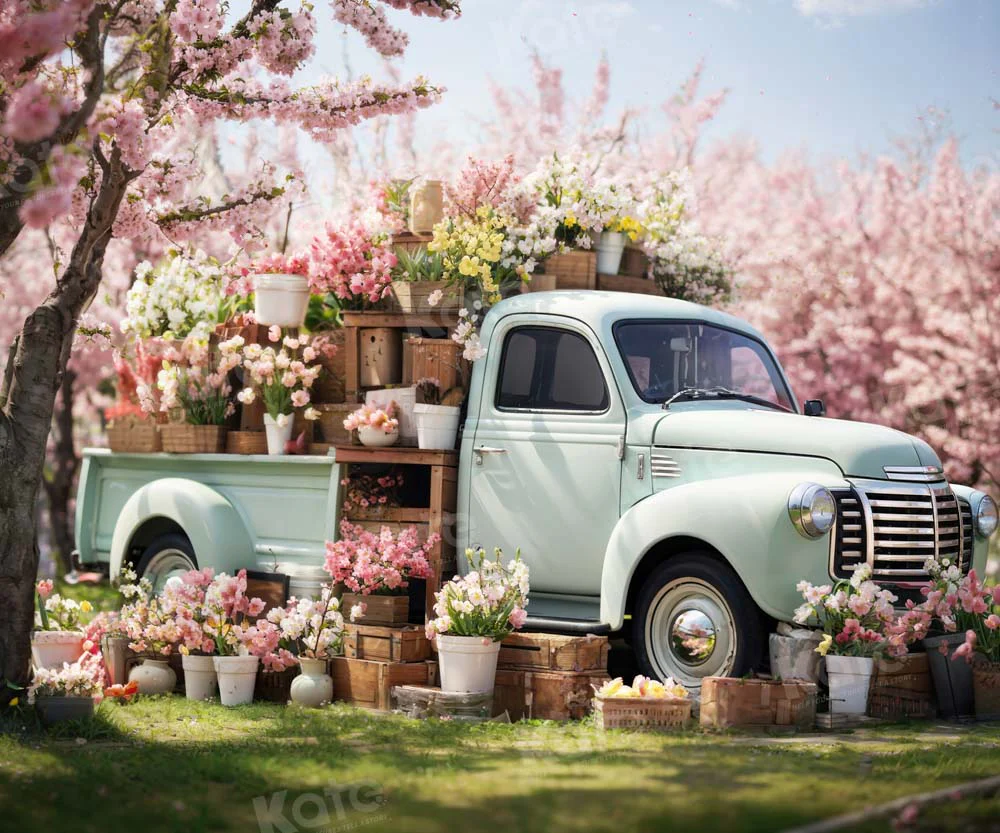 Kate Spring Pink Flowers Truck Backdrop Designed by Emetselch - Image 4