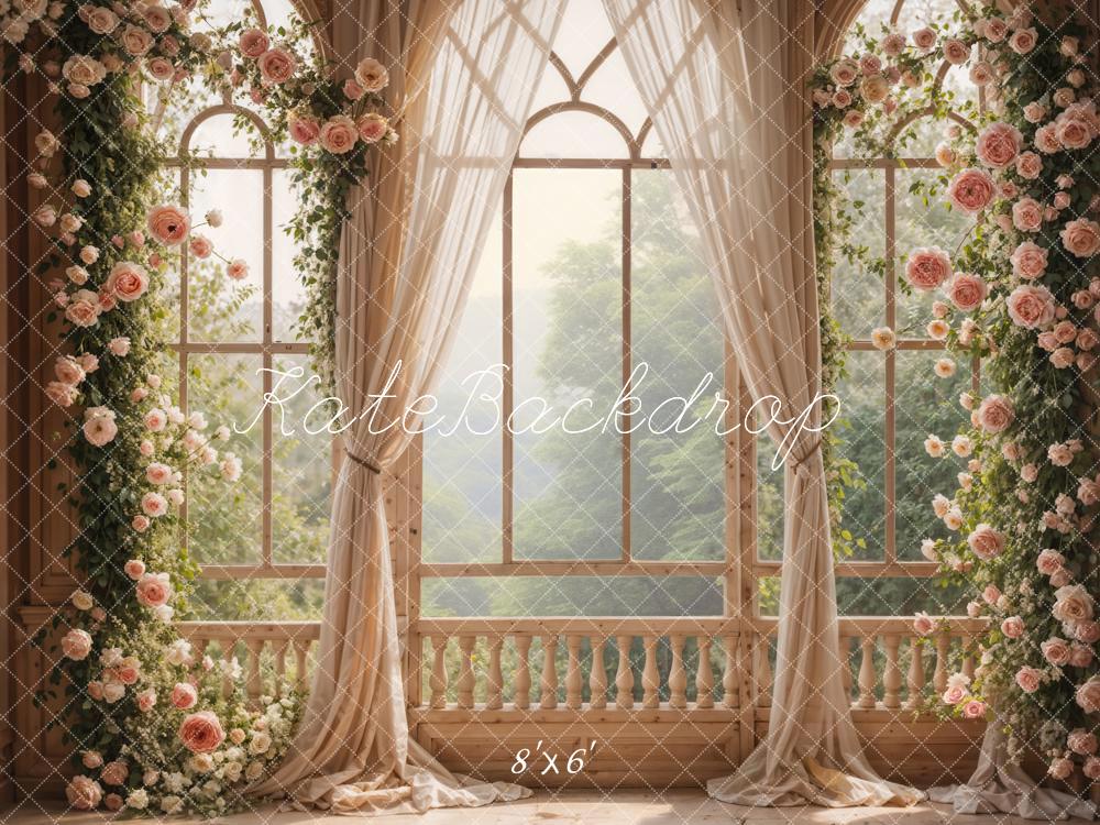 Kate Spring Pink Flowers Window Room Fleece Backdrop Designed by Emetselch - Image 3