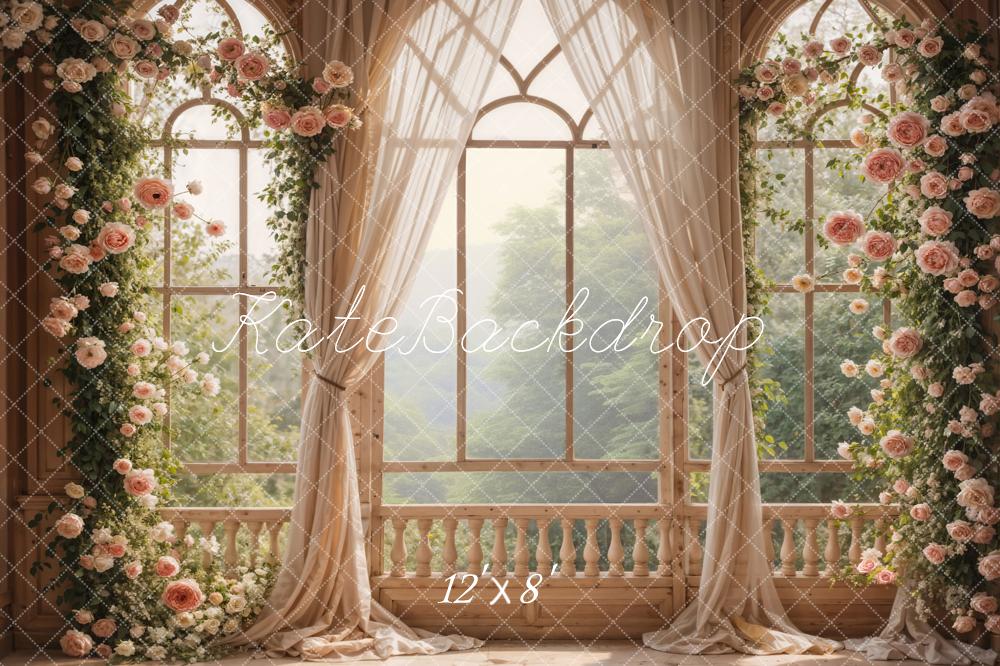 Kate Spring Pink Flowers Window Room Fleece Backdrop Designed by Emetselch - Image 5