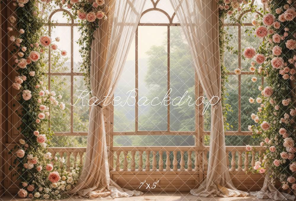 Kate Spring Pink Flowers Window Room Wedding Backdrop Designed by Emetselch - Image 2