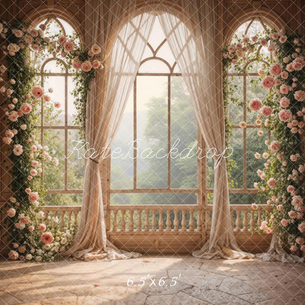 Kate Spring Pink Flowers Window Room Wedding Backdrop Designed by Emetselch - Image 3
