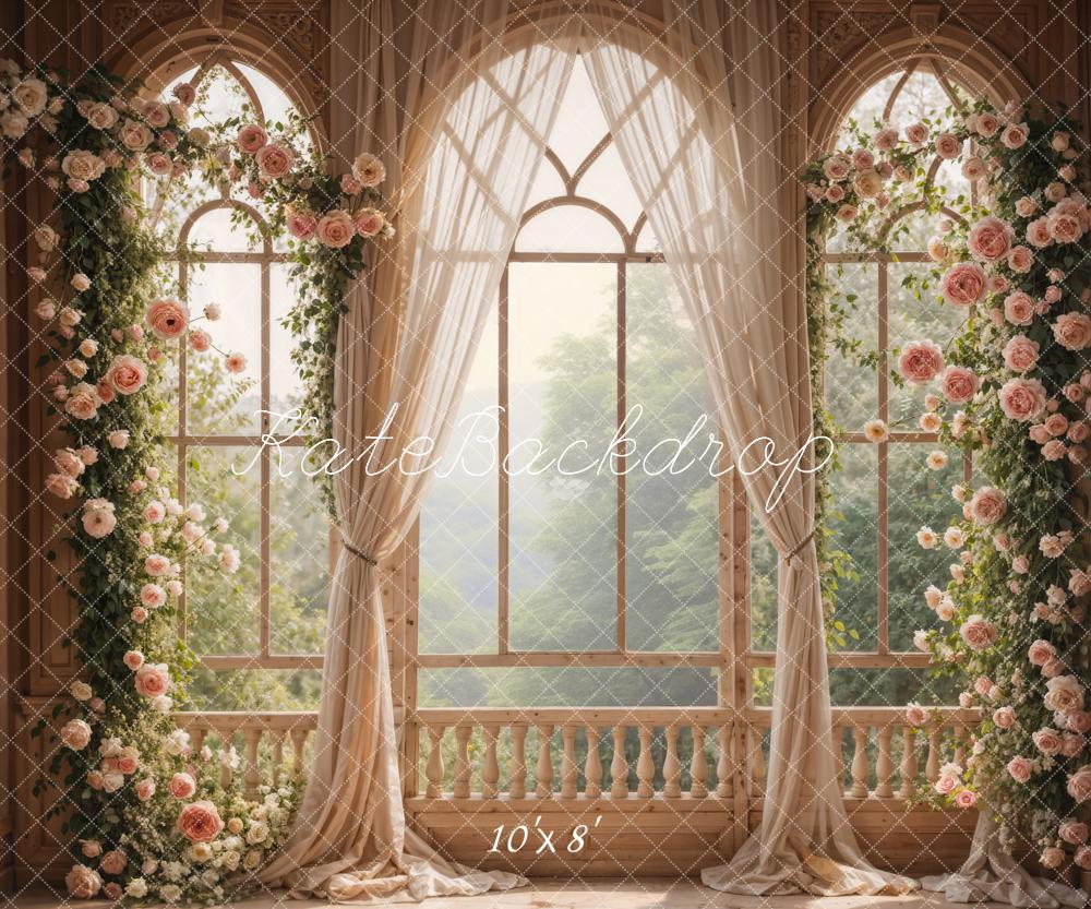 Kate Spring Pink Flowers Window Room Wedding Backdrop Designed by Emetselch - Image 5