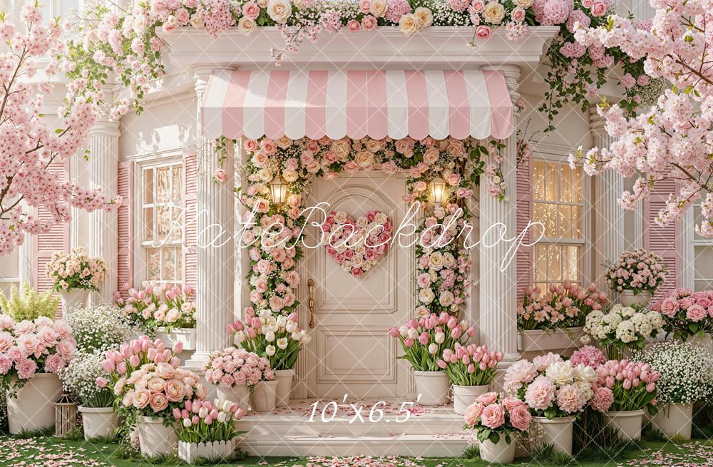 Kate Spring Pink Garland House Entrance Fleece Backdrop Designed by Emetselch - Image 2