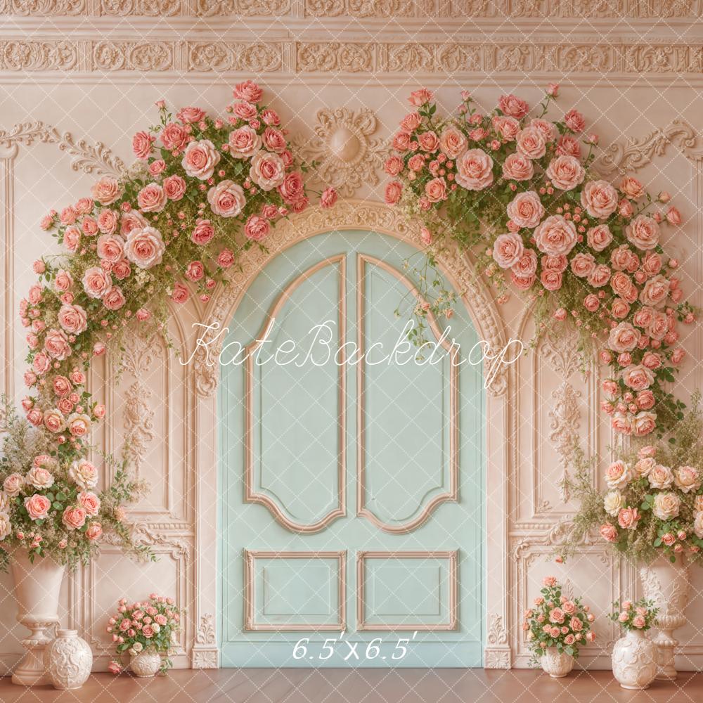 Kate Spring Pink Roses Arch Vintage Door Backdrop Designed by Emstselch - Image 2