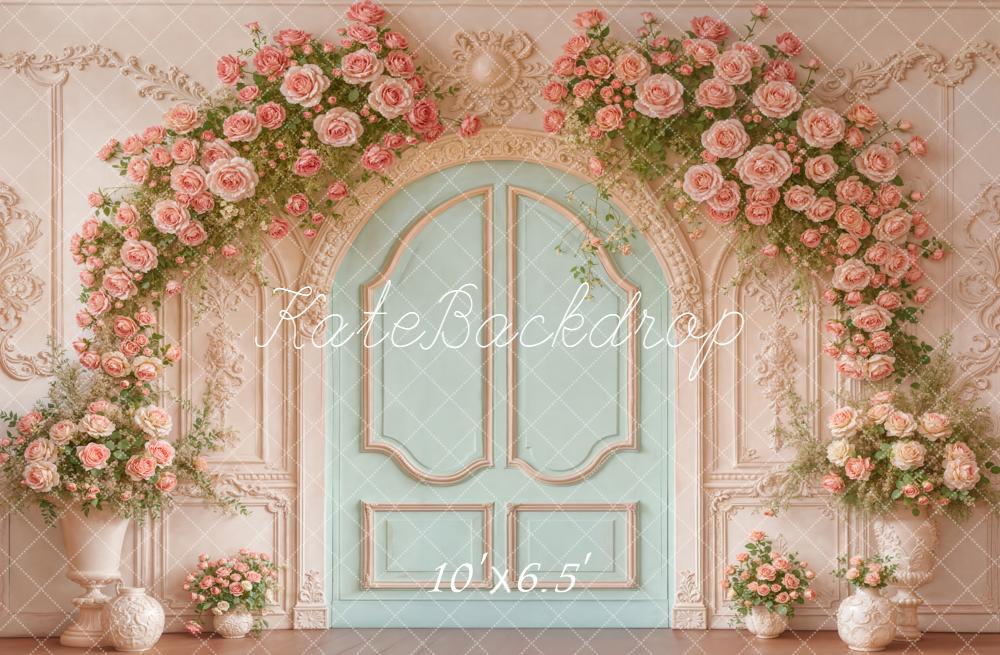 Kate Spring Pink Roses Arch Vintage Door Backdrop Designed by Emstselch - Image 4