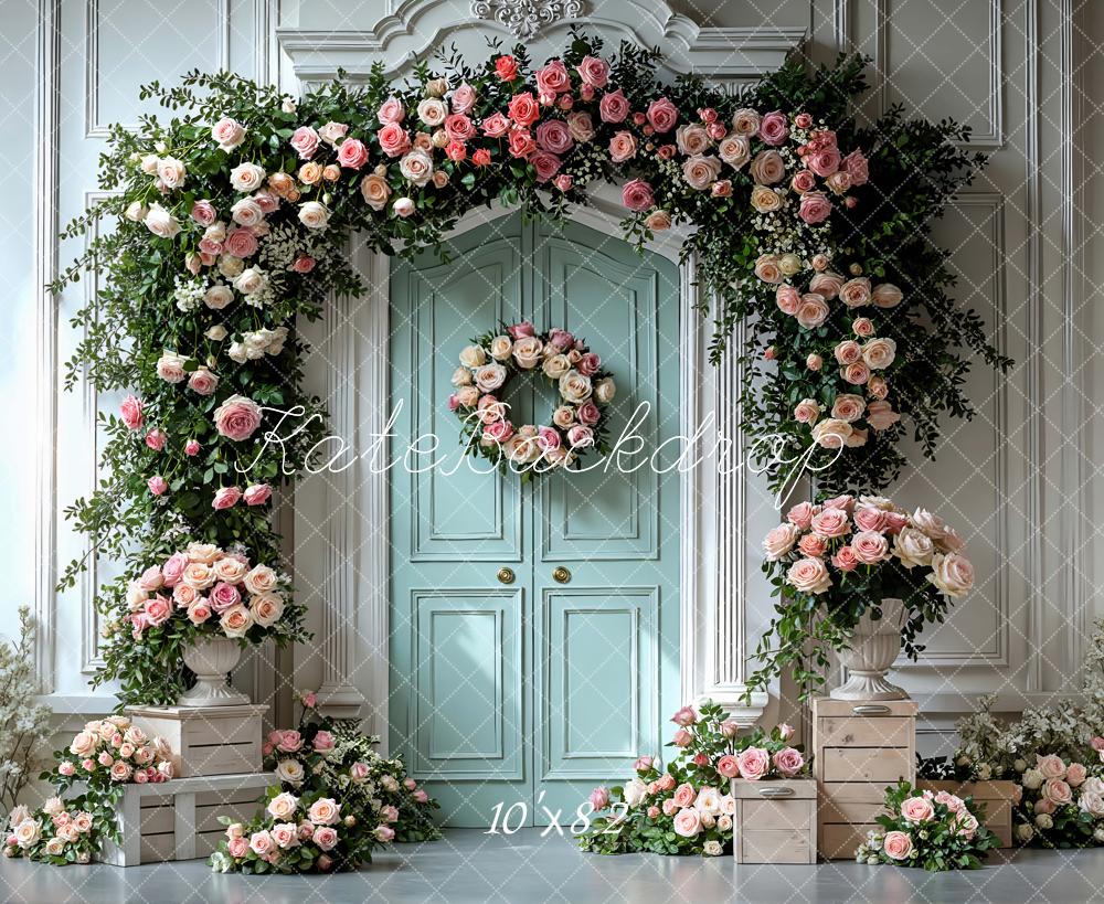 Kate Spring Pink Roses Garland Mint Door Backdrop Designed by Mini MakeBelieve - Image 6