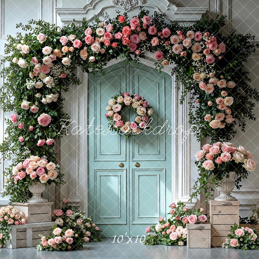 Kate Spring Pink Roses Garland Mint Door Backdrop Designed by Mini MakeBelieve - Image 7