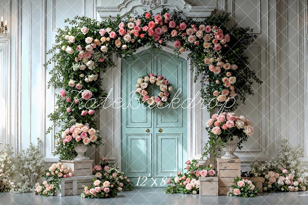 Kate Spring Pink Roses Garland Mint Door Backdrop Designed by Mini MakeBelieve - Image 8