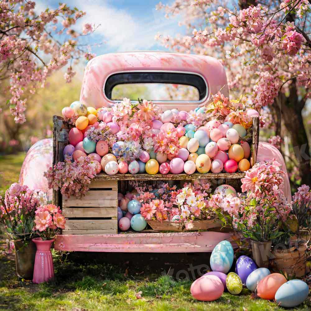 Kate Spring Pink Truck Colorful Easter Egg Backdrop Designed by Emetselch - Image 3