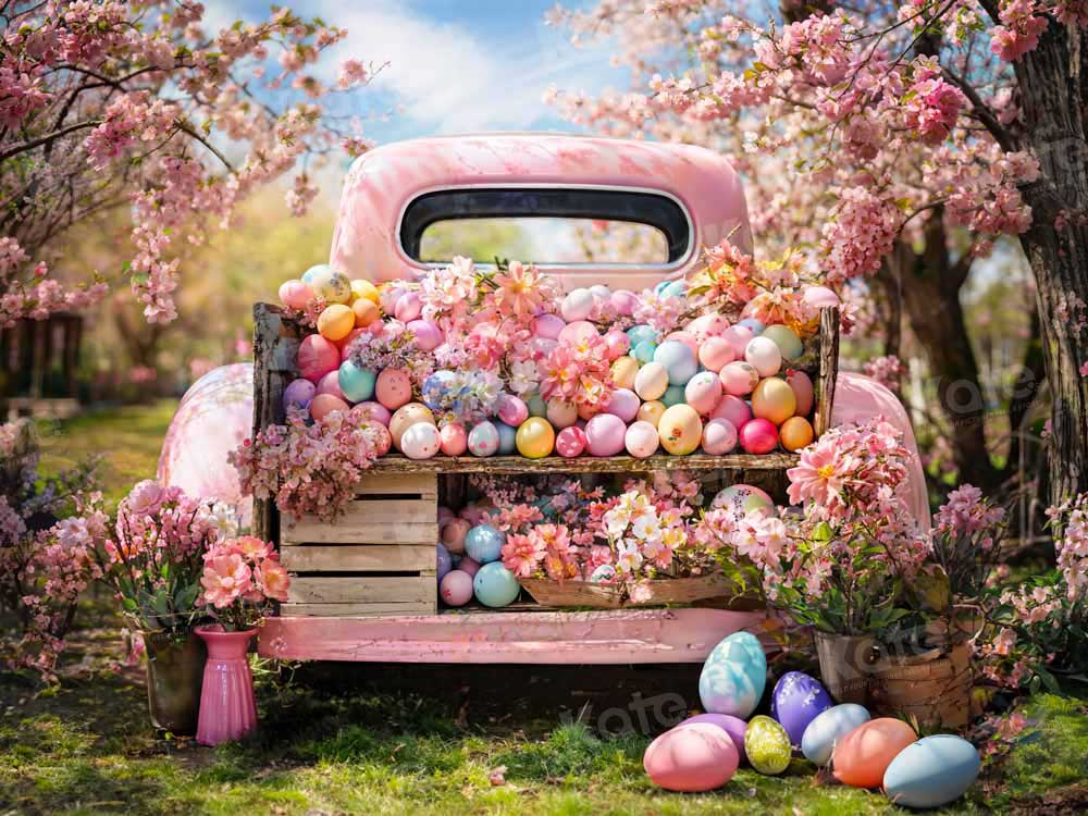 Kate Spring Pink Truck Colorful Easter Egg Backdrop Designed by Emetselch - Image 4