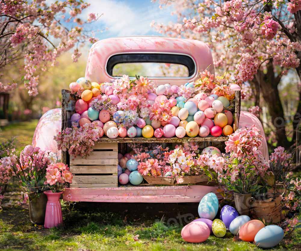 Kate Spring Pink Truck Colorful Easter Egg Backdrop Designed by Emetselch - Image 5