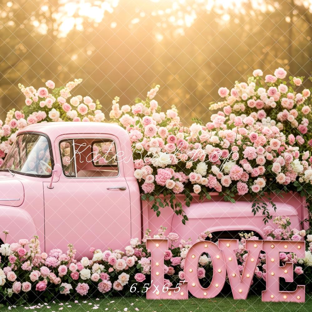 Kate Spring Pink Truck Floral LOVE Backdrop Designed by Patty Robert - Image 2