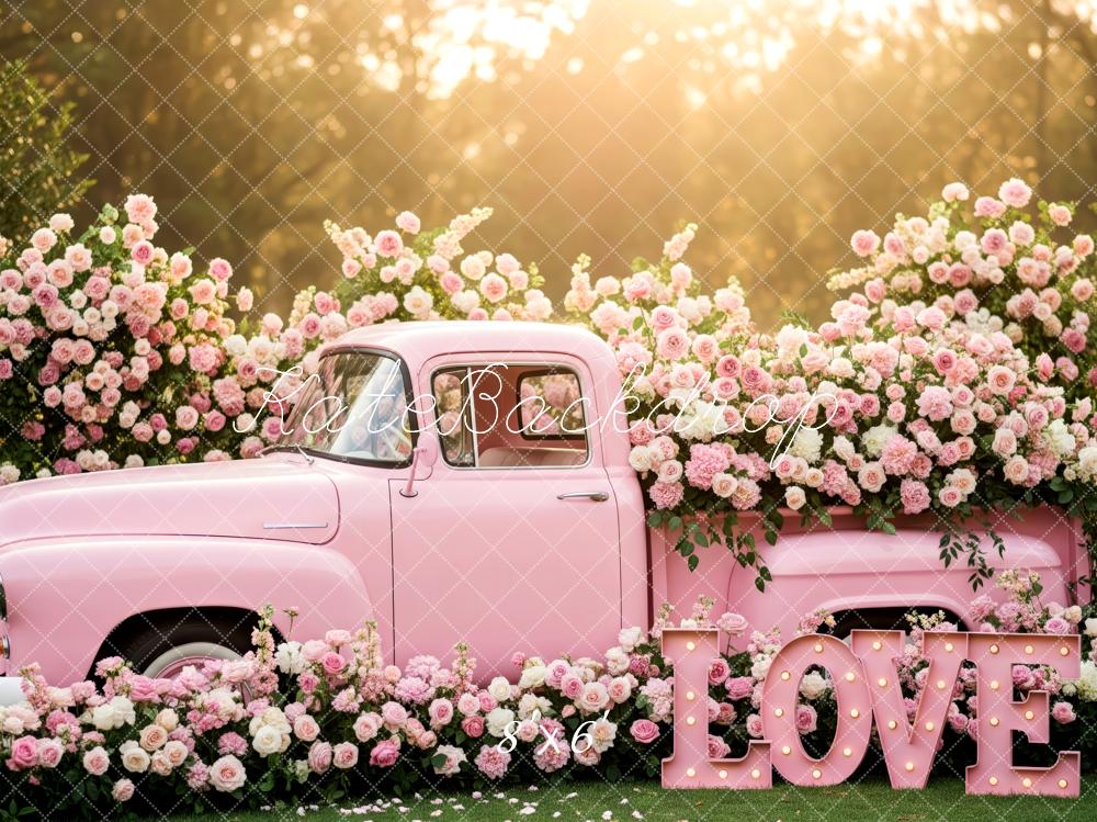 Kate Spring Pink Truck Floral LOVE Backdrop Designed by Patty Robert - Image 3