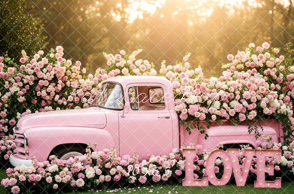 Kate Spring Pink Truck Floral LOVE Backdrop Designed by Patty Robert - Image 4