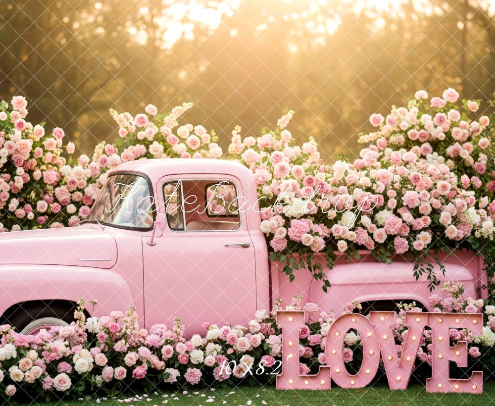 Kate Spring Pink Truck Floral LOVE Backdrop Designed by Patty Robert - Image 6