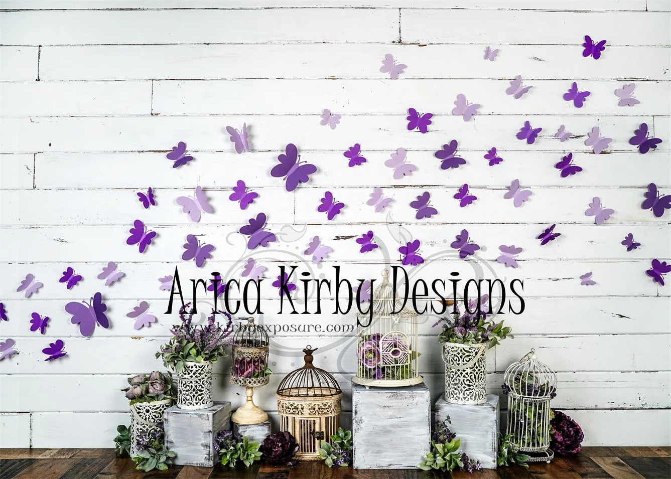 Kate Spring Purple Butterfly Plants White Wall Backdrop Designed By Arica Kirby - Image 2